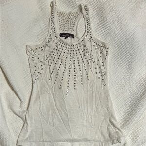 White Embellished Tank Top